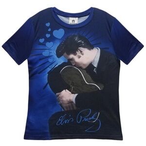 Elvis Presley Kissing Guitar Women’s Sublimated Tee L Graceland Exclusive